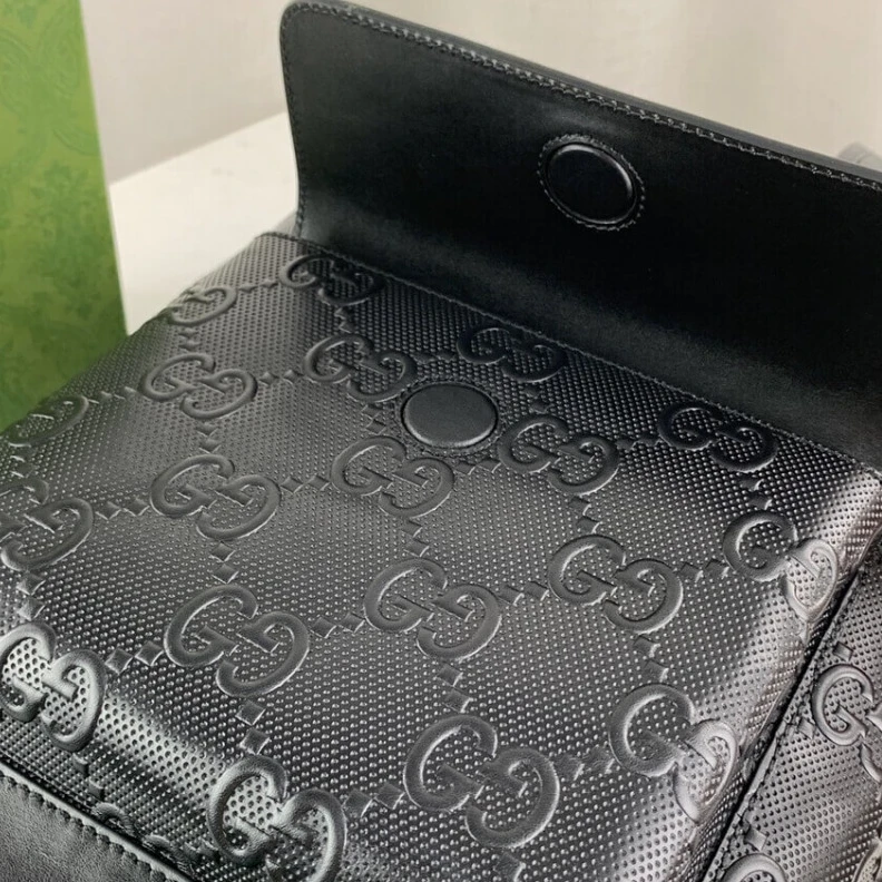 Replica bags A new back Gucci GG Embossed Backpack in Black Leather