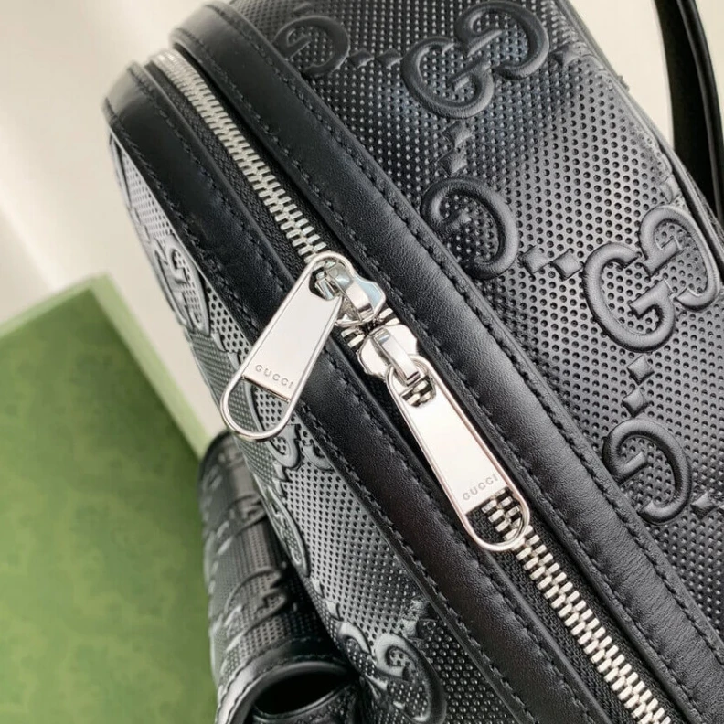Replica bags A new back Gucci GG Embossed Backpack in Black Leather