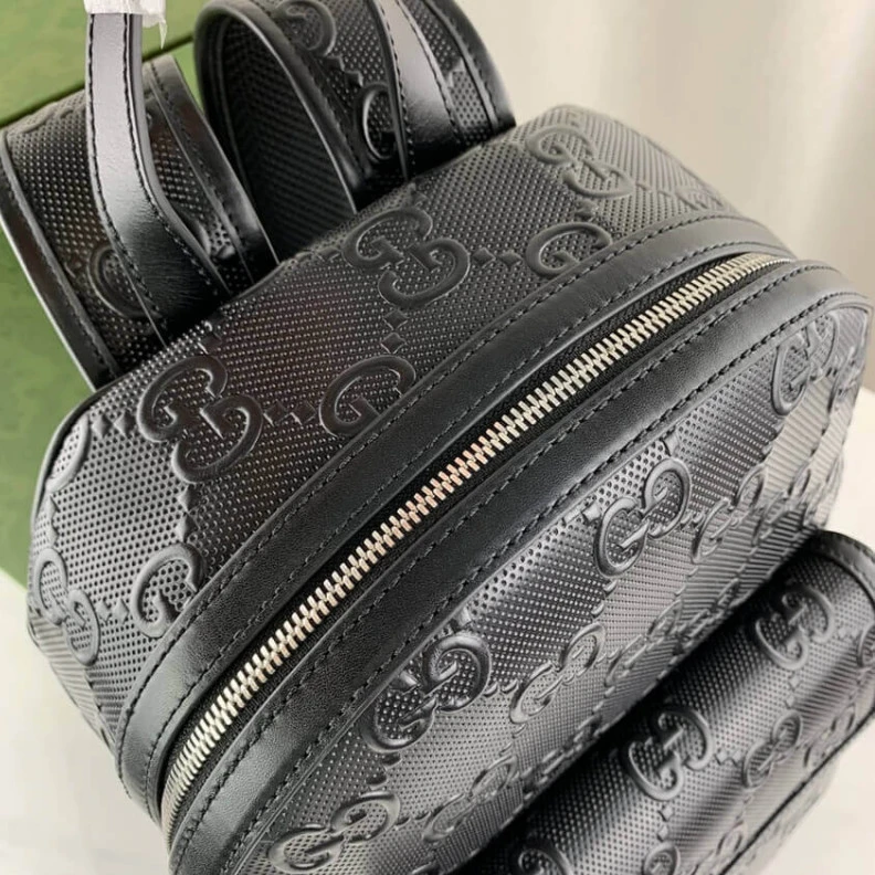 Replica bags A new back Gucci GG Embossed Backpack in Black Leather