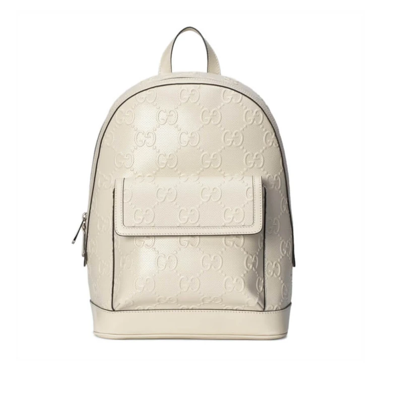 Tonal lea Gucci GG Embossed Backpack in White Leather