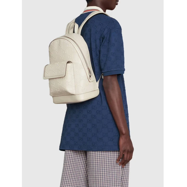 Louis vuitton locations Tonal lea Gucci GG Embossed Backpack in White Leather