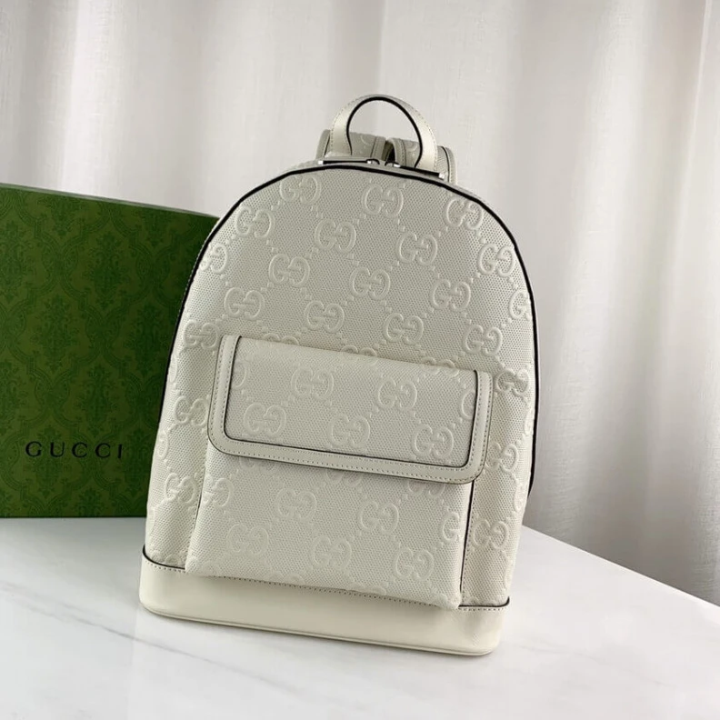 Louis vuitton locations Tonal lea Gucci GG Embossed Backpack in White Leather