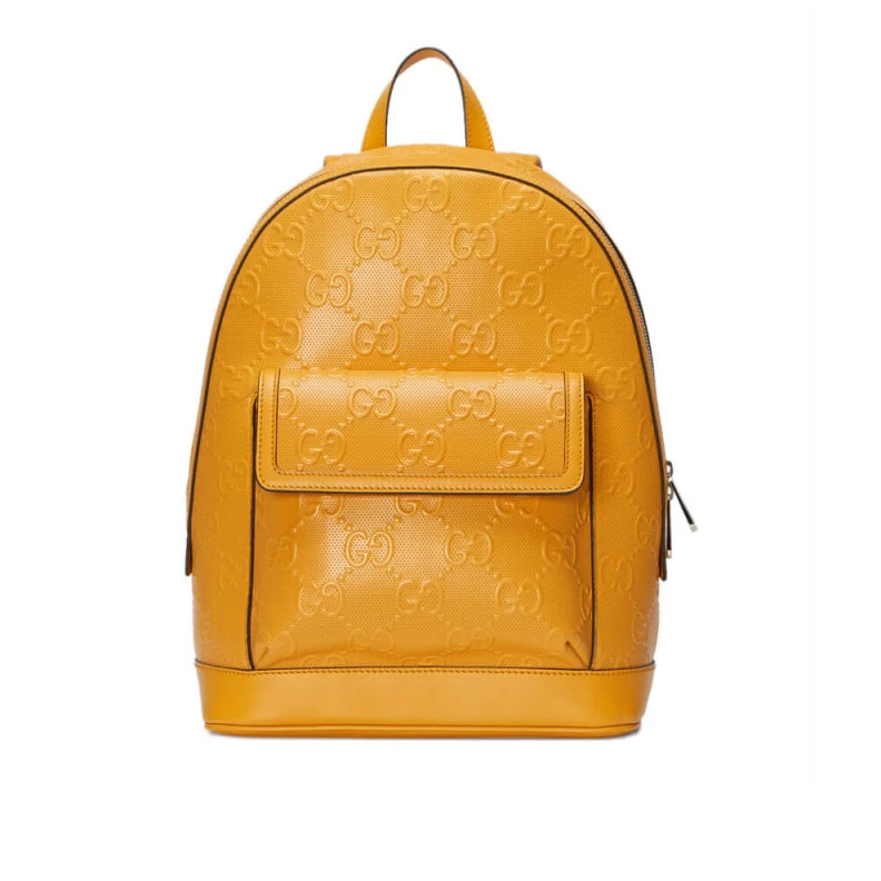 White GG Gucci GG Embossed Backpack in Yellow Leather