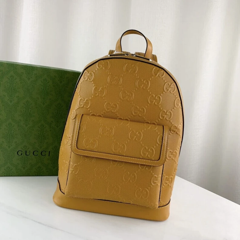 Kitlife White GG Gucci GG Embossed Backpack in Yellow Leather
