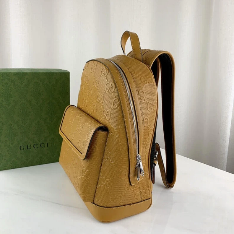 Kitlife White GG Gucci GG Embossed Backpack in Yellow Leather