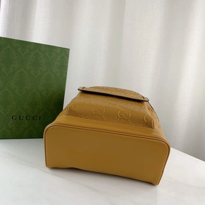 Kitlife White GG Gucci GG Embossed Backpack in Yellow Leather