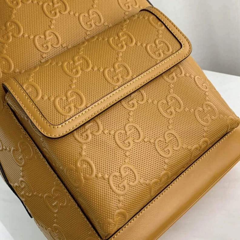 Kitlife White GG Gucci GG Embossed Backpack in Yellow Leather