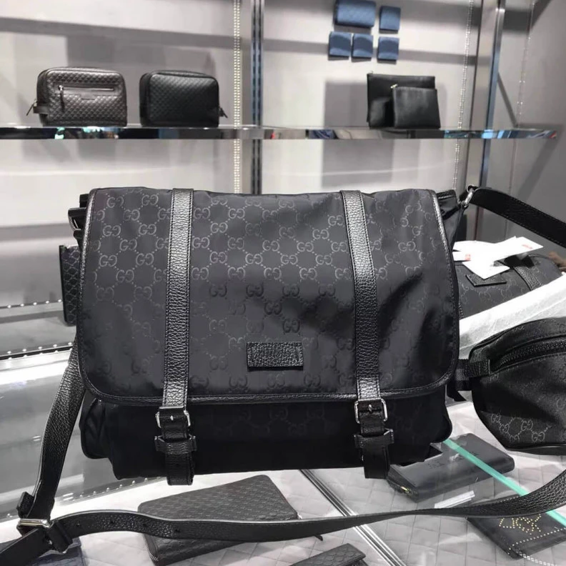 Lv belts replica Adjustabl Gucci GG Guccissima Black Medium Nylon Messenger Bag 510334