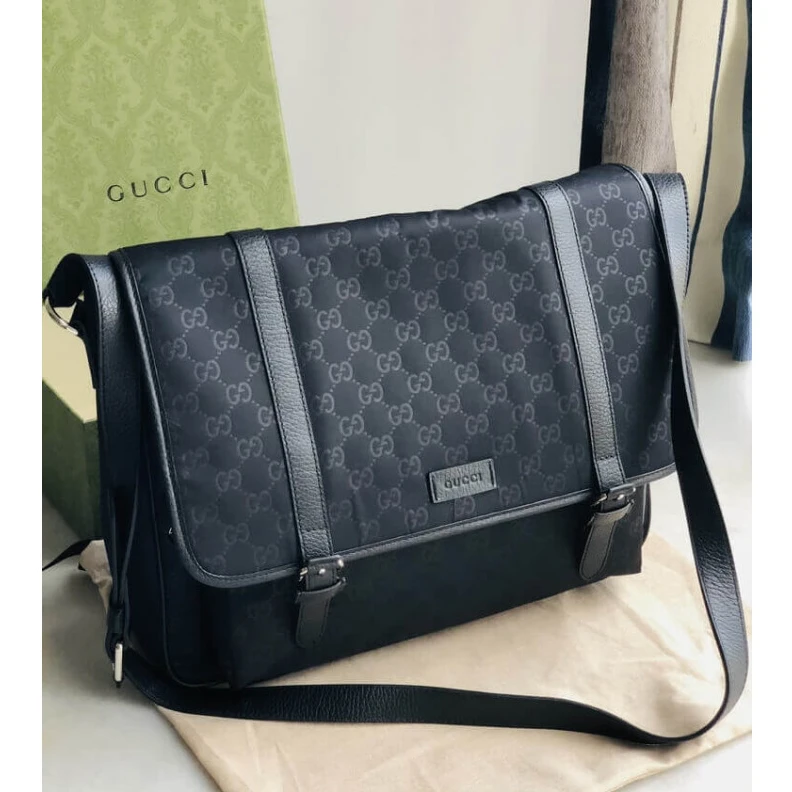 Lv belts replica Adjustabl Gucci GG Guccissima Black Medium Nylon Messenger Bag 510334