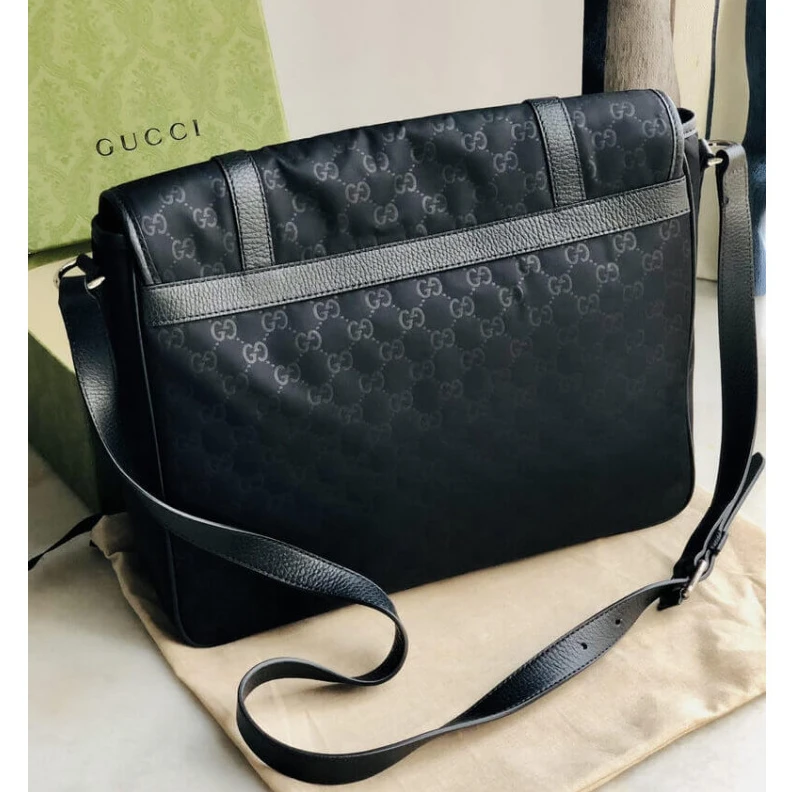 Lv belts replica Adjustabl Gucci GG Guccissima Black Medium Nylon Messenger Bag 510334