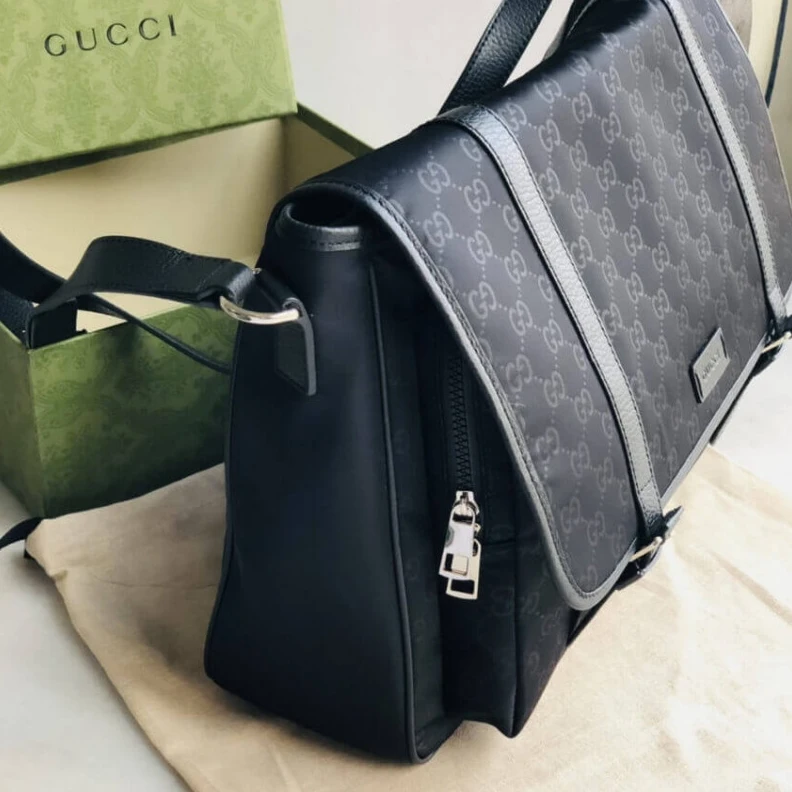 Lv belts replica Adjustabl Gucci GG Guccissima Black Medium Nylon Messenger Bag 510334