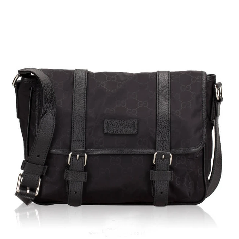 Adjustabl Gucci GG Guccissima Black Medium Nylon Messenger Bag 510334