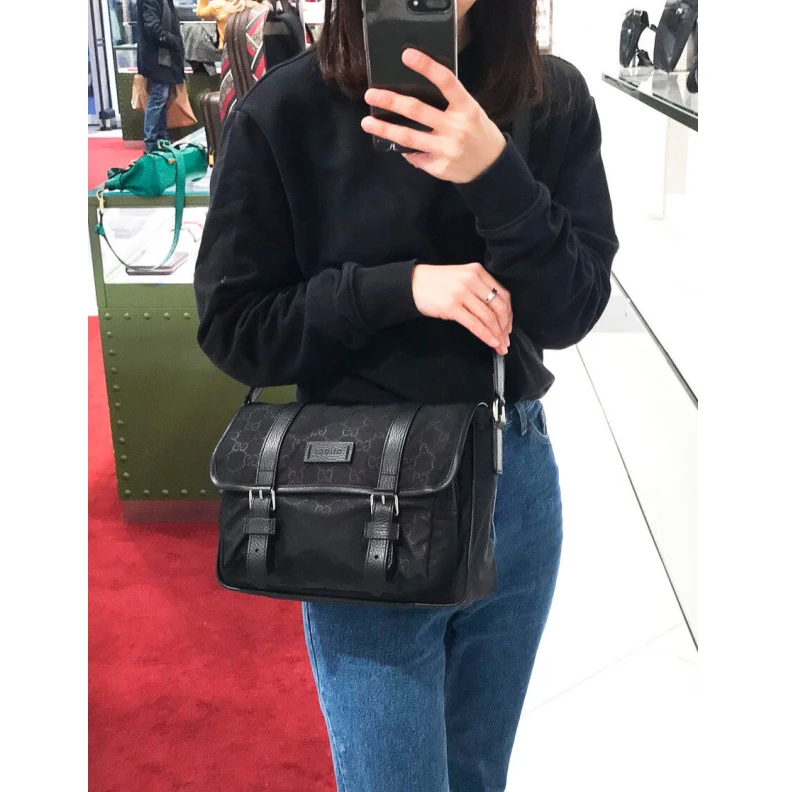 Replica bags lv Measureme Gucci GG Guccissima Black Nylon Small Messenger Bag 510335