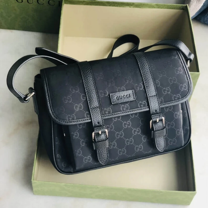Replica bags lv Measureme Gucci GG Guccissima Black Nylon Small Messenger Bag 510335