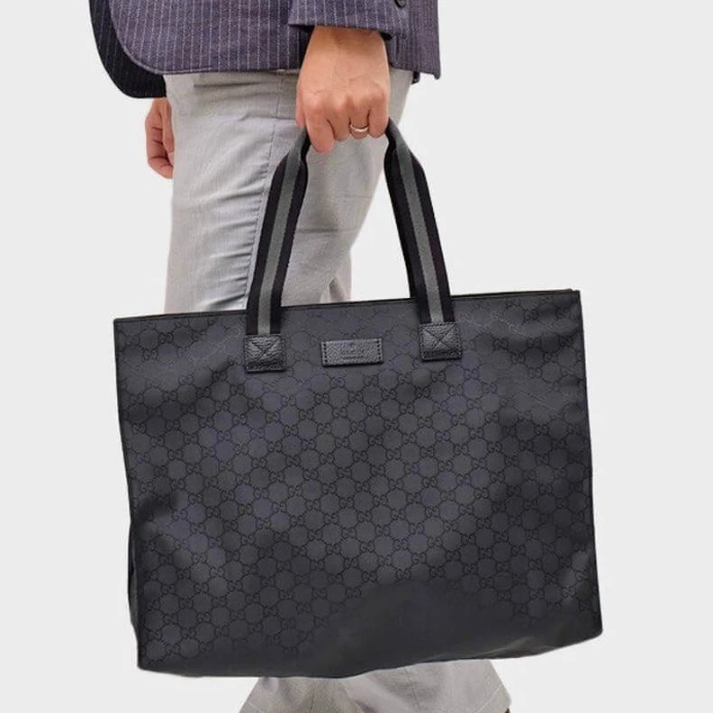 Replica bags lv Original Gucci GG Guccissima Black Nylon Tote Bag 449176