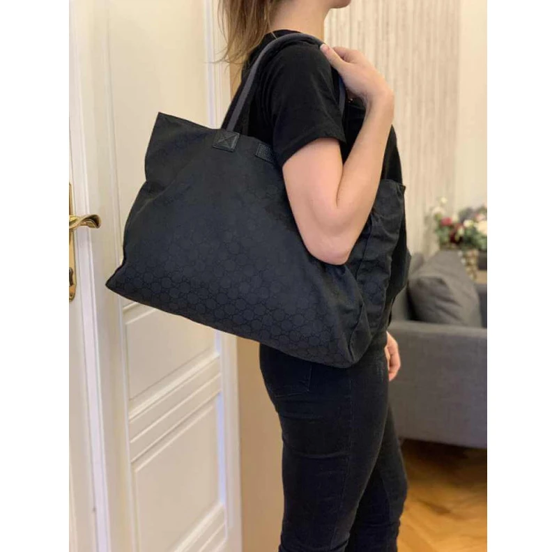 Replica bags lv Original Gucci GG Guccissima Black Nylon Tote Bag 449176