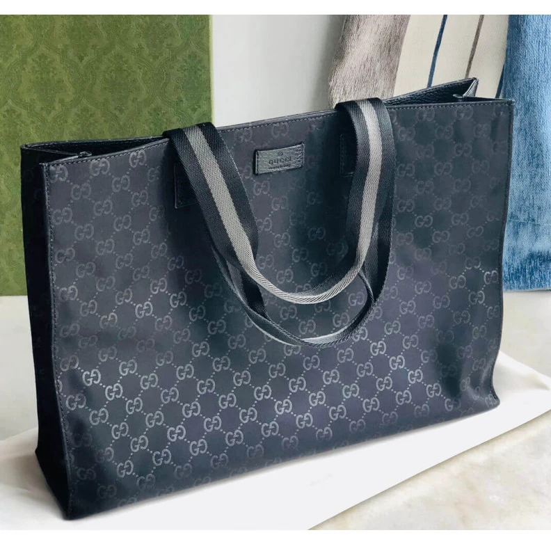 Replica bags lv Original Gucci GG Guccissima Black Nylon Tote Bag 449176
