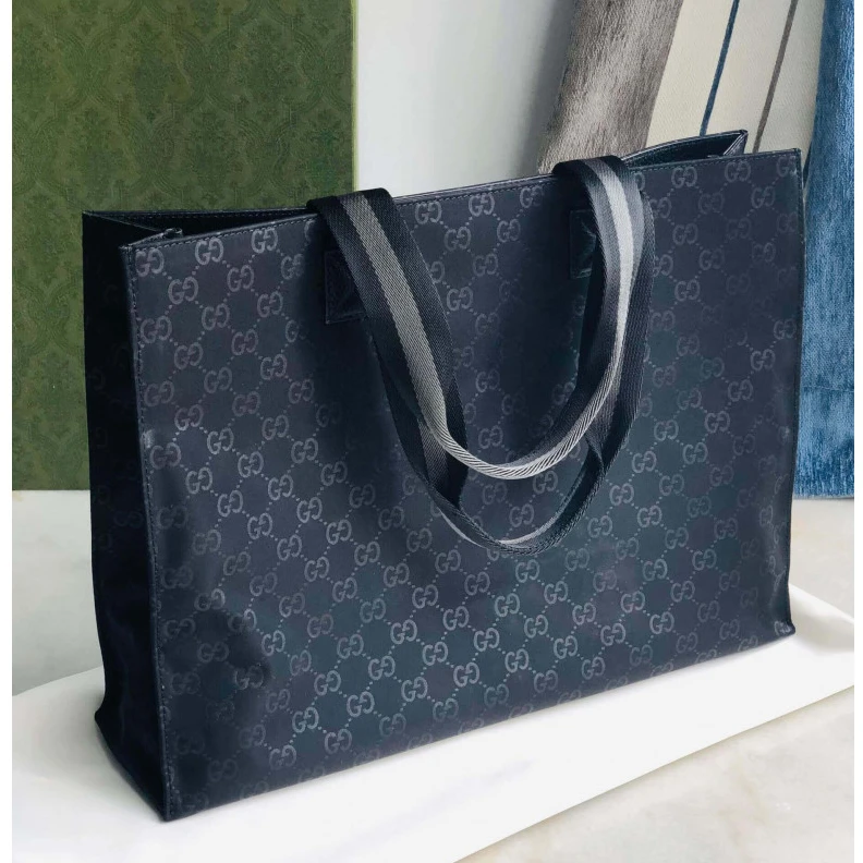 Replica bags lv Original Gucci GG Guccissima Black Nylon Tote Bag 449176
