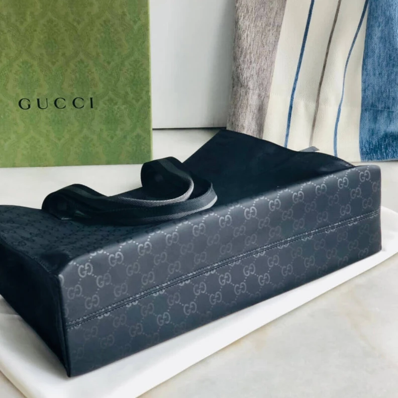 Replica bags lv Original Gucci GG Guccissima Black Nylon Tote Bag 449176