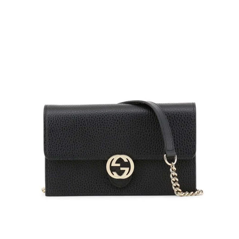 Calf Leat Gucci GG Interlocking Wallet On Chain Black
