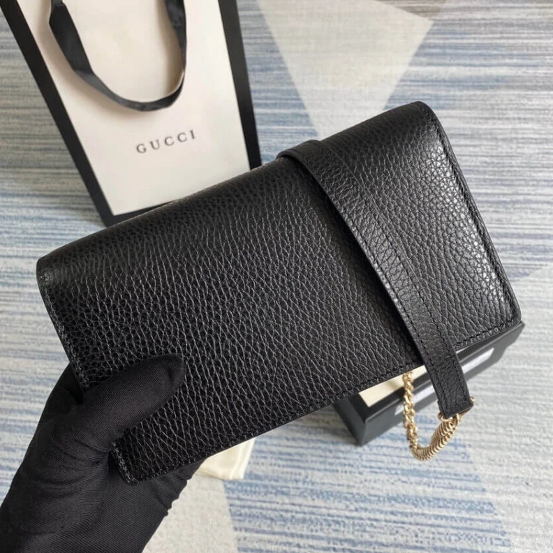 Replica bags lv Calf Leat Gucci GG Interlocking Wallet On Chain Black
