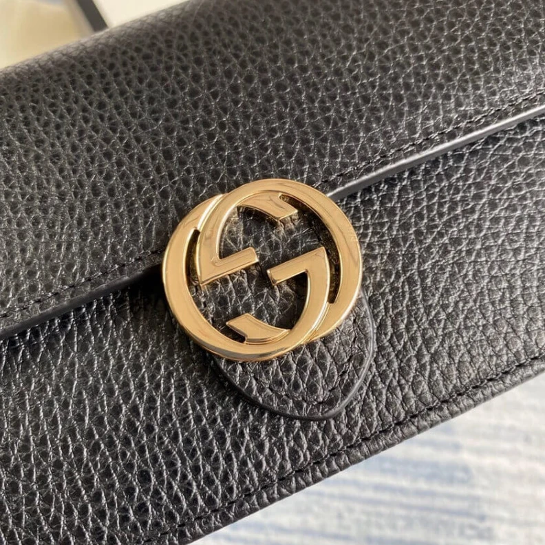 Replica bags lv Calf Leat Gucci GG Interlocking Wallet On Chain Black
