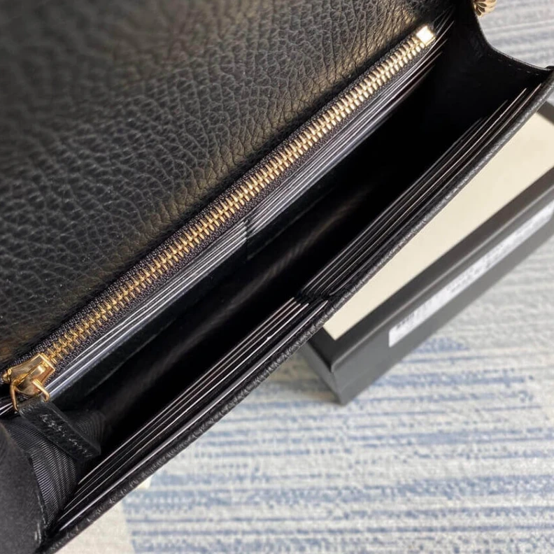 Replica bags lv Calf Leat Gucci GG Interlocking Wallet On Chain Black