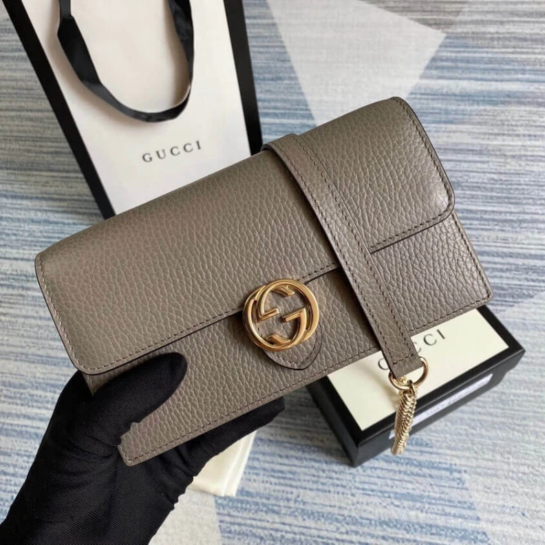 Kitlife Flap Clos Gucci GG Interlocking Wallet On Chain Grey