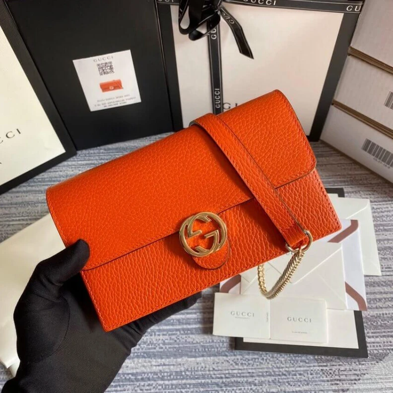 GG Hardwa Gucci GG Interlocking Wallet On Chain Orange
