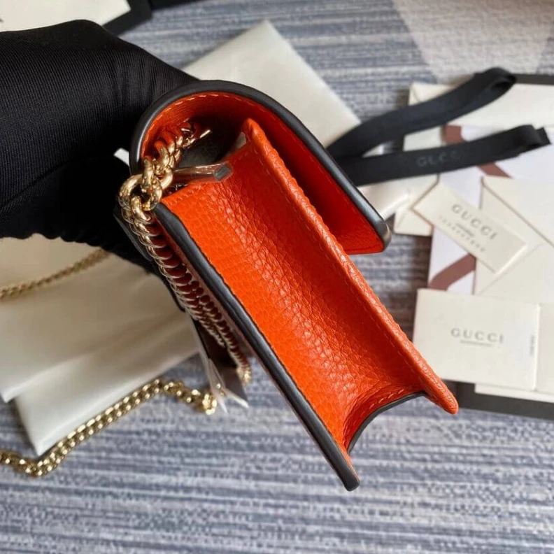 Replica bags GG Hardwa Gucci GG Interlocking Wallet On Chain Orange