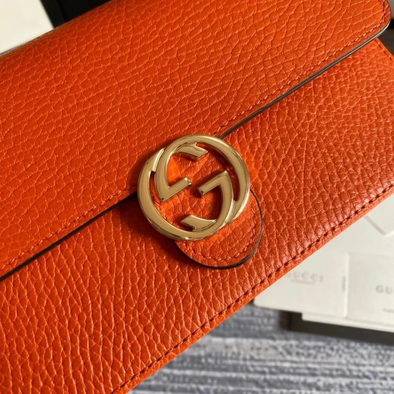 Replica bags GG Hardwa Gucci GG Interlocking Wallet On Chain Orange