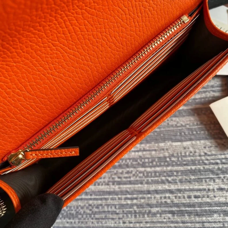 Replica bags GG Hardwa Gucci GG Interlocking Wallet On Chain Orange