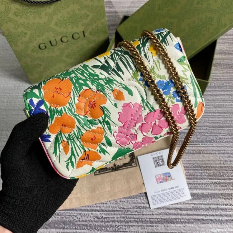 Replica bag Attached Gucci GG Marmont Ken Scott Print Super Mini Bag