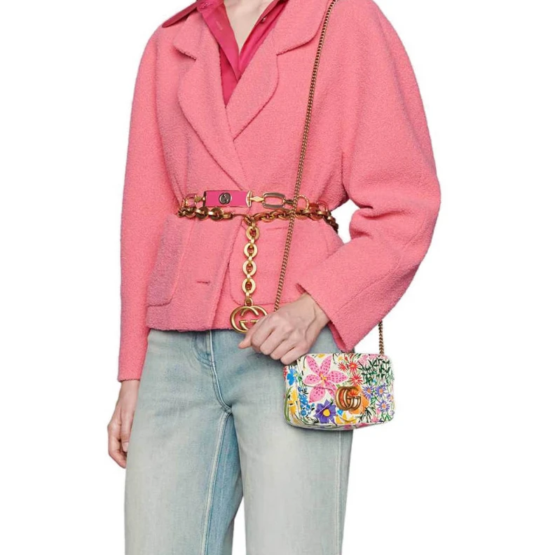 Replica bag Attached Gucci GG Marmont Ken Scott Print Super Mini Bag