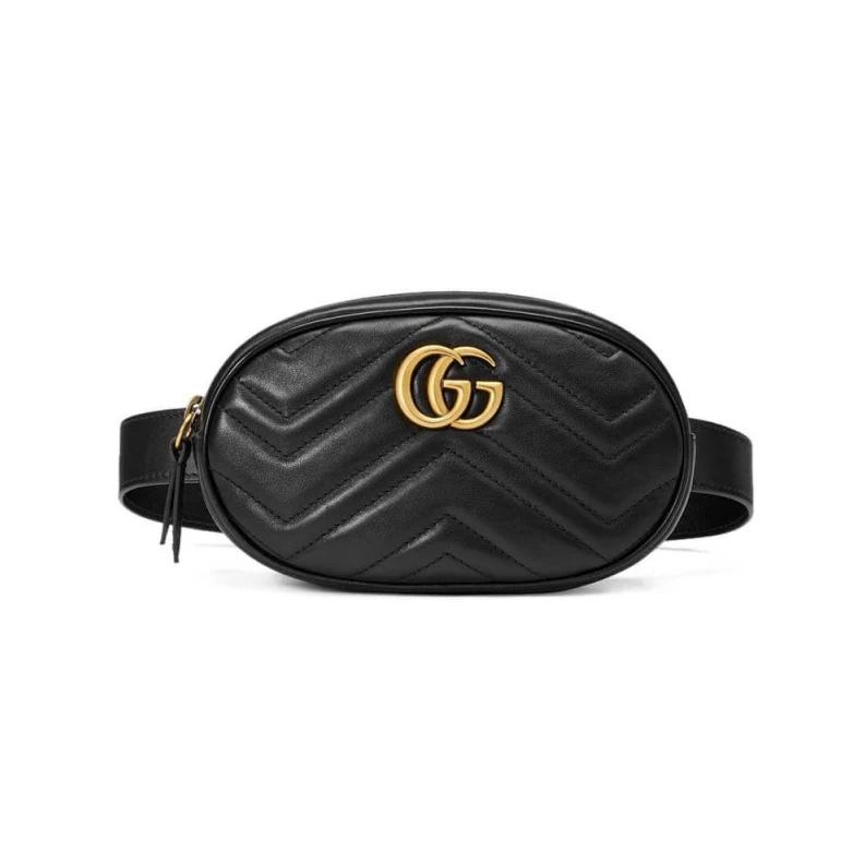 Adjustabl Gucci GG Marmont Matelasse Leather Belt Bag Black