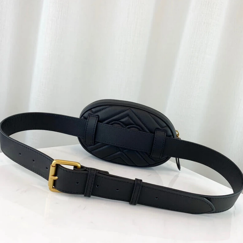 Top lv Adjustabl Gucci GG Marmont Matelasse Leather Belt Bag Black