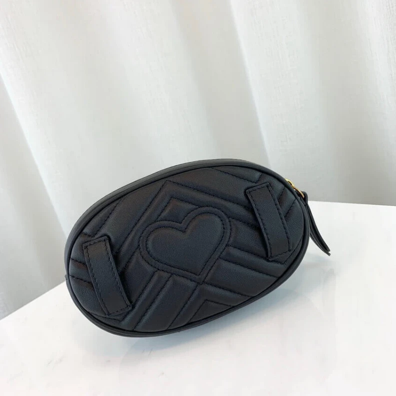 Top lv Adjustabl Gucci GG Marmont Matelasse Leather Belt Bag Black