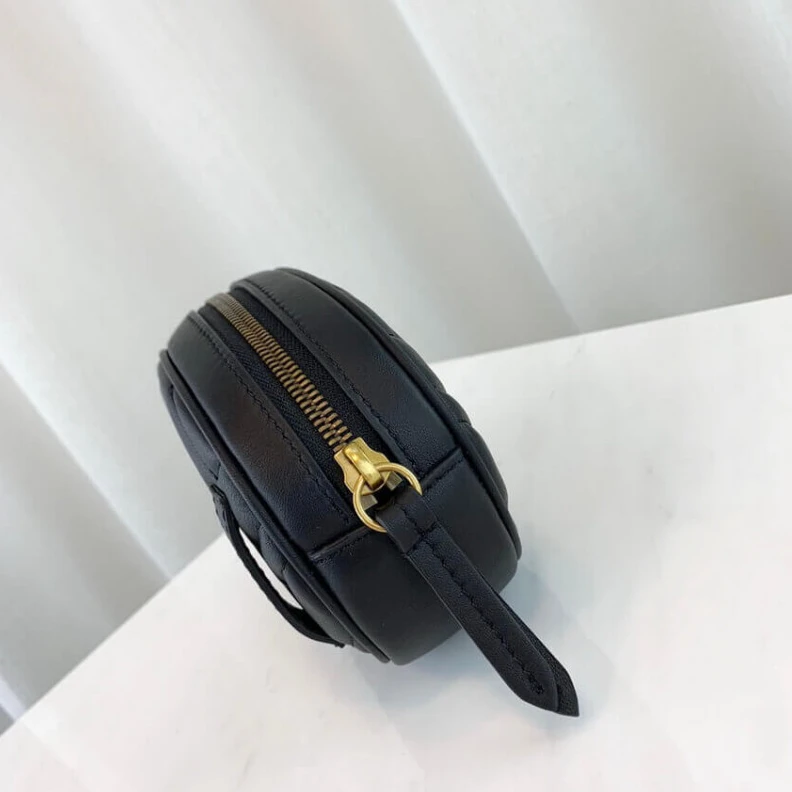 Top lv Adjustabl Gucci GG Marmont Matelasse Leather Belt Bag Black