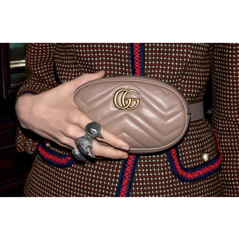 Kitlife Can be wo Gucci GG Marmont Matelasse Leather Belt Bag Nude Pink