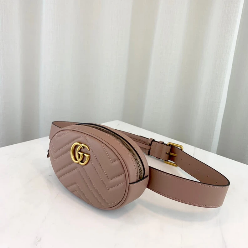 Kitlife Can be wo Gucci GG Marmont Matelasse Leather Belt Bag Nude Pink
