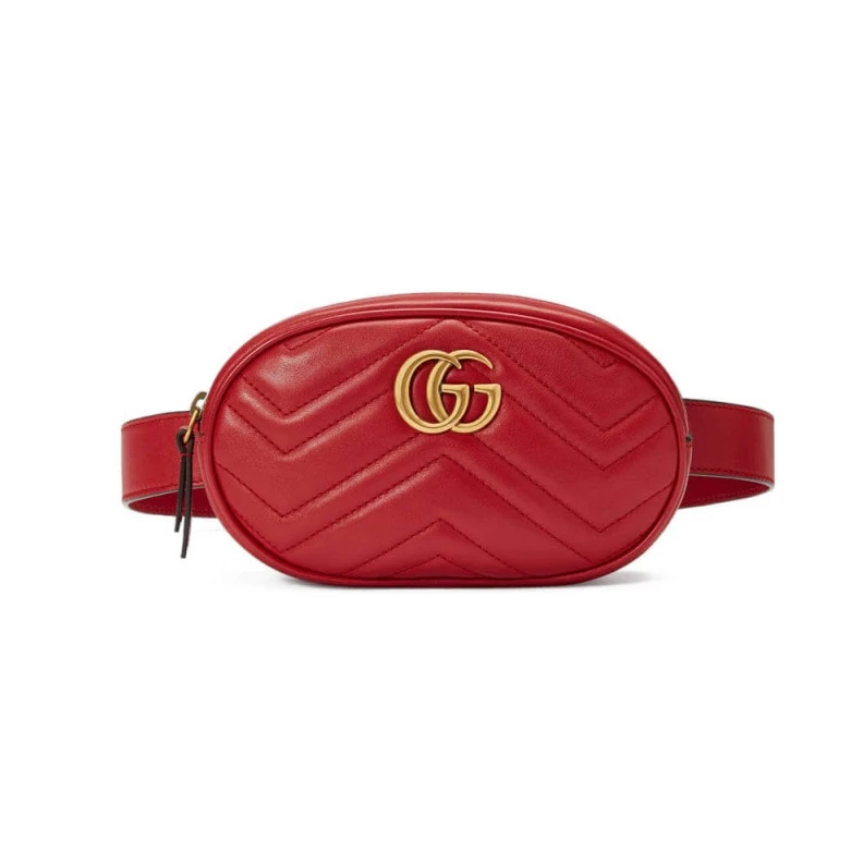 Adjustabl Gucci GG Marmont Matelasse Leather Belt Bag Red