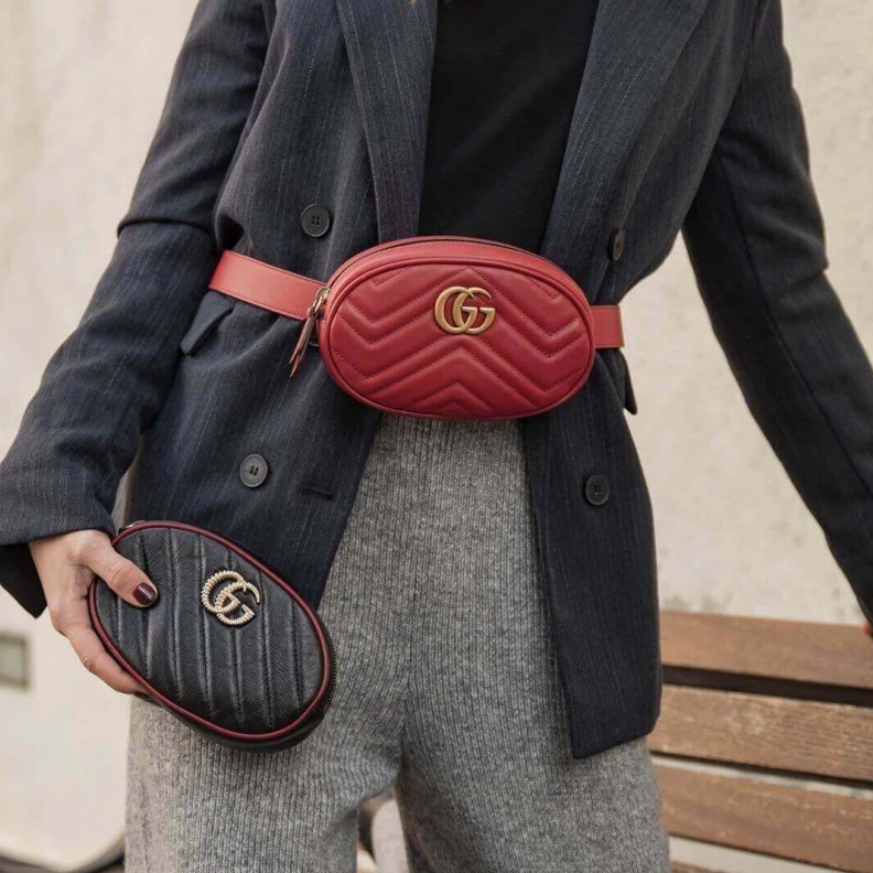 Top lv Adjustabl Gucci GG Marmont Matelasse Leather Belt Bag Red