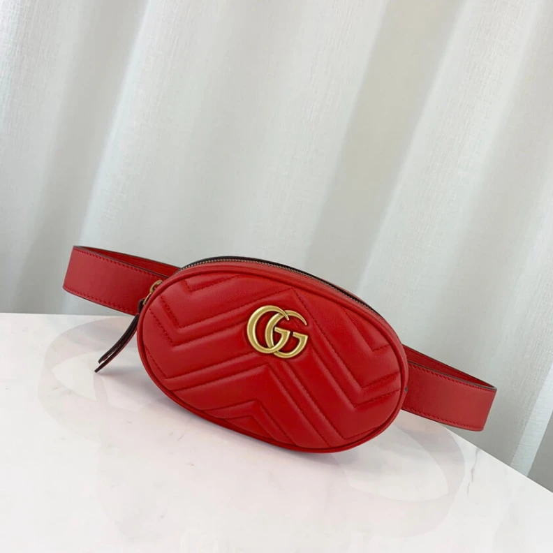 Top lv Adjustabl Gucci GG Marmont Matelasse Leather Belt Bag Red