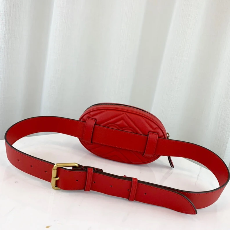Top lv Adjustabl Gucci GG Marmont Matelasse Leather Belt Bag Red