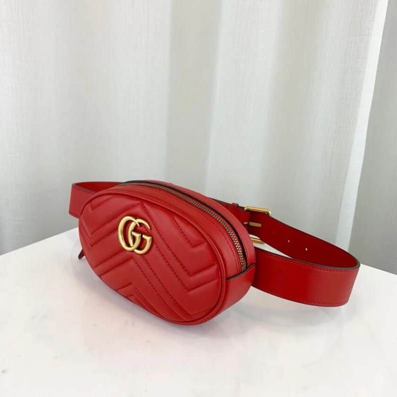 Top lv Adjustabl Gucci GG Marmont Matelasse Leather Belt Bag Red