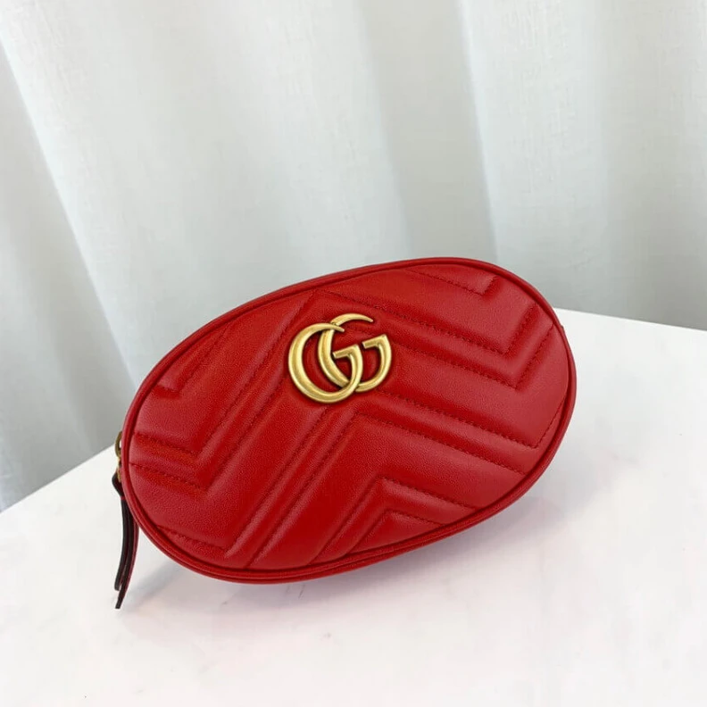 Top lv Adjustabl Gucci GG Marmont Matelasse Leather Belt Bag Red