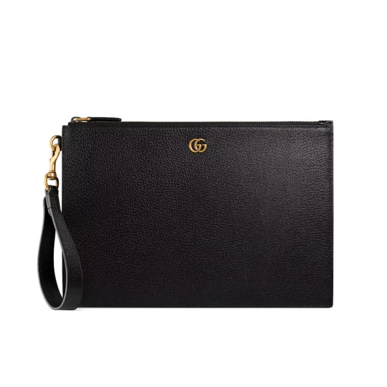 Black met Gucci GG Marmont Metal-Free Tanned Leather Pouch