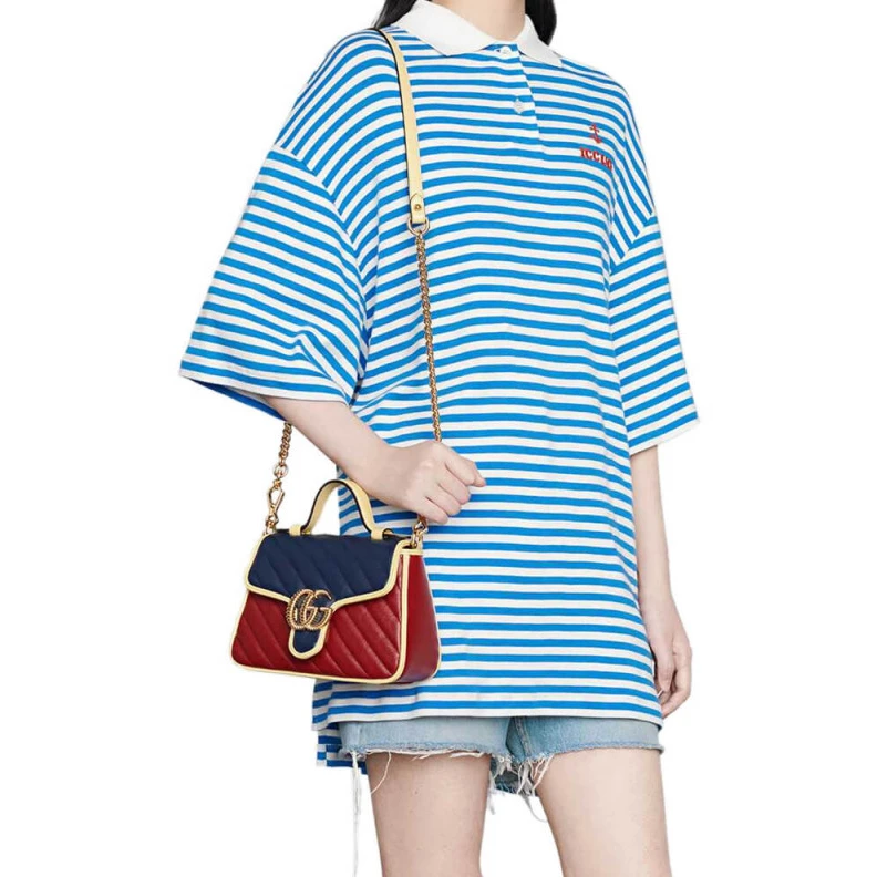Kitlife ru Black lea Gucci GG Marmont Mini Bag Blue and Red Leather