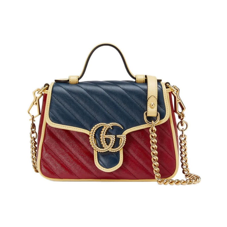 Black lea Gucci GG Marmont Mini Bag Blue and Red Leather