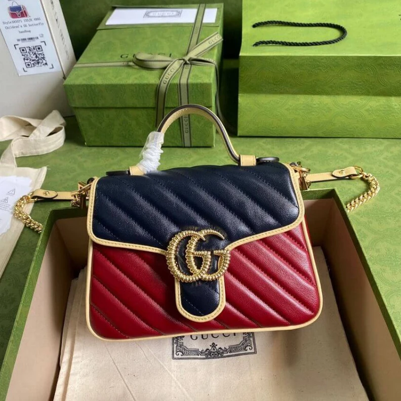 Kitlife ru Black lea Gucci GG Marmont Mini Bag Blue and Red Leather